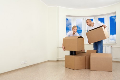 Business premises move with labelled boxes and organised loading